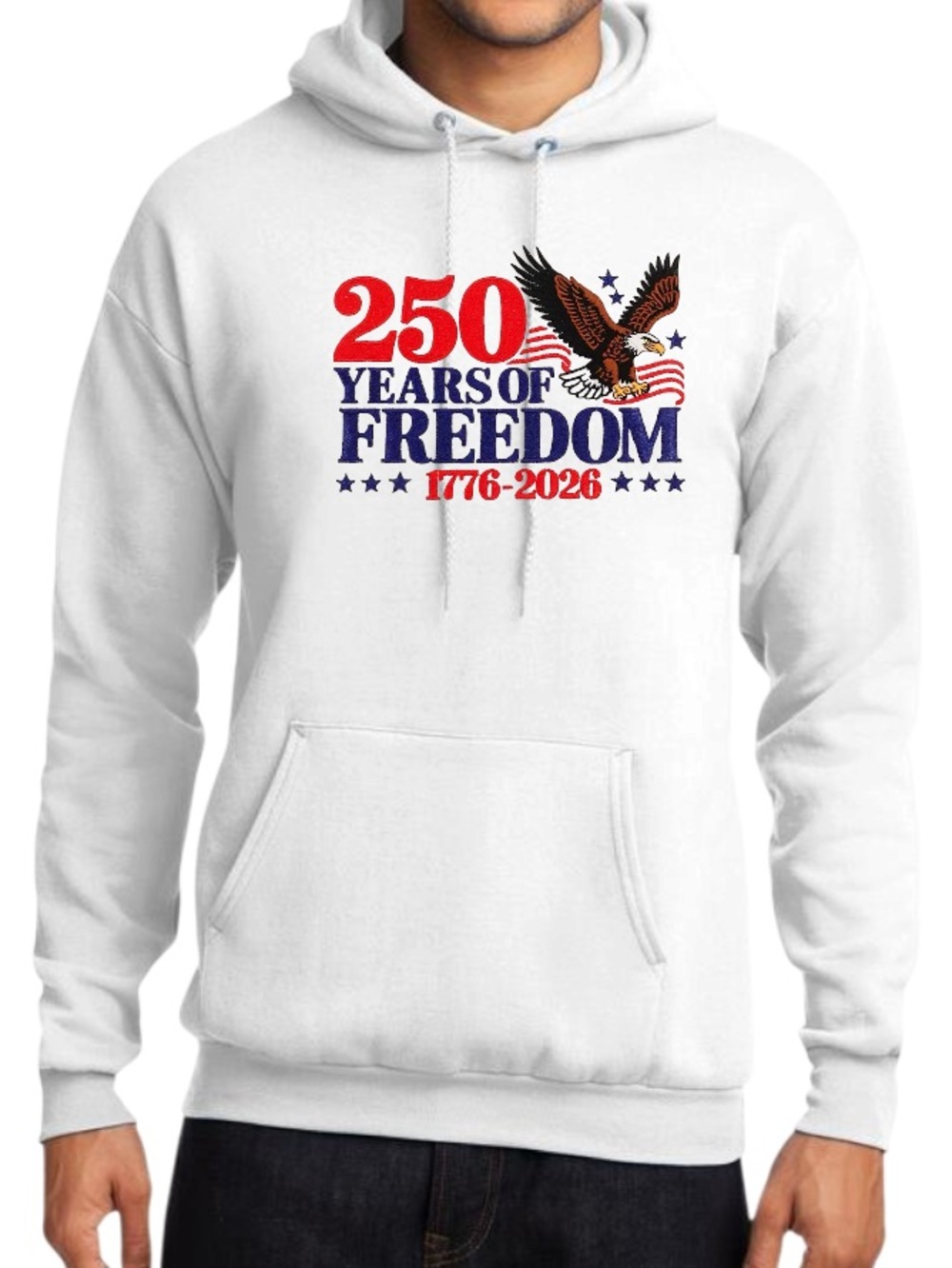 Embroidered Patriotic Eagle Hoodie 250 Years of Freedom America 1776-2026